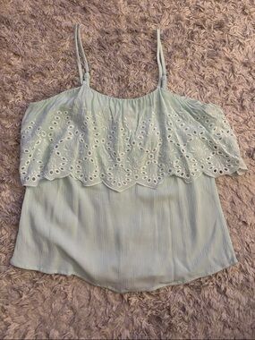 Light Mint Eyelet Ruffle Tank Top - Women